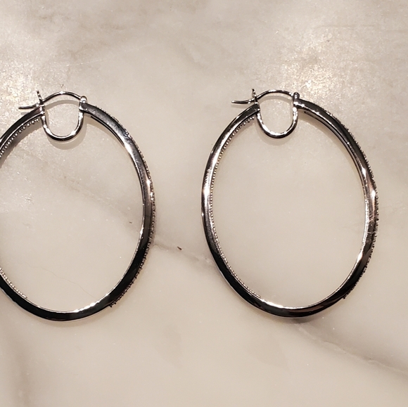 .035 CTW Diamond Hoop 14K White Gold Over Sterling Silver Earrings - Picture 3 of 8